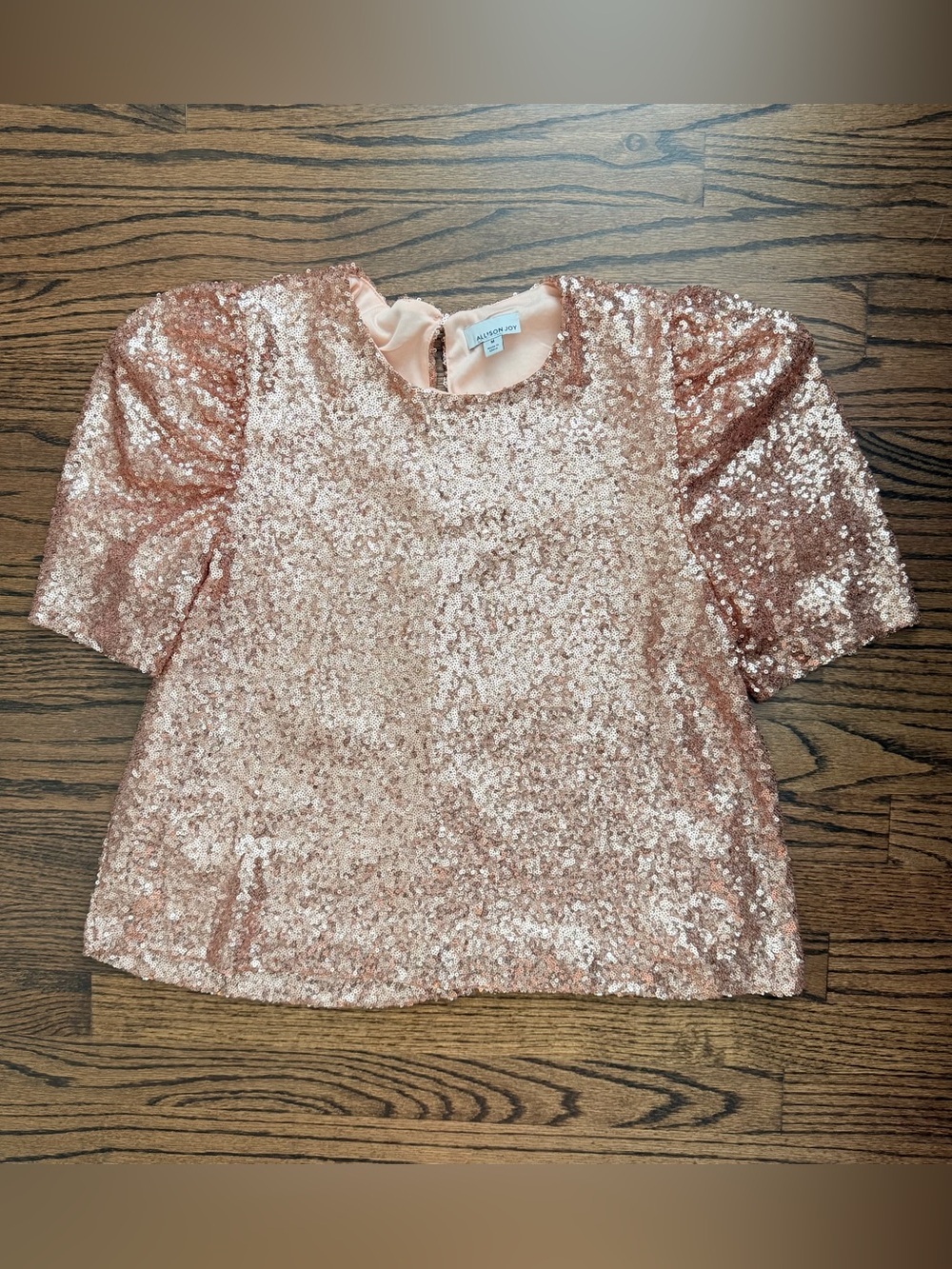 Allison Joy Rose Gold Sequin Puff Sleeve Top - size medium